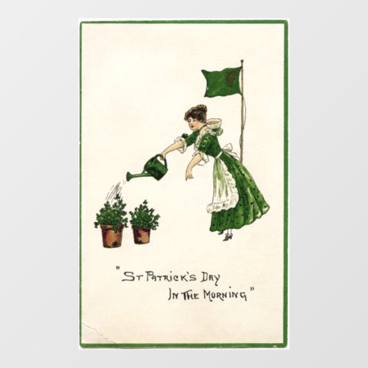 Lady Watering Shamrocks Window Cling Raamsticker (Vel)