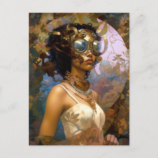 Lady Wearing Goggles Black Fantasy Sci-Fi Briefkaart (Voorkant)