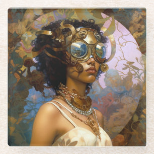Lady Wearing Goggles Black Fantasy Sci-Fi Glazen Onderzetter