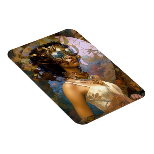 Lady Wearing Goggles Black Fantasy Sci-Fi Magneet (Rechterzijde)