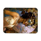 Lady Wearing Goggles Black Fantasy Sci-Fi Magneet (Horizontaal)