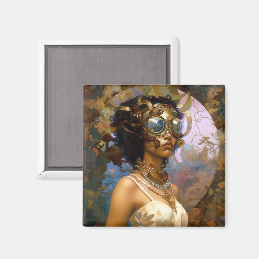 Lady Wearing Goggles Black Fantasy Sci-Fi Magneet (Voorkant / Achterkant)