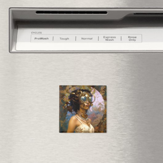 Lady Wearing Goggles Black Fantasy Sci-Fi Magneet (Insitu (Vaatwasser))