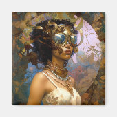 Lady Wearing Goggles Black Fantasy Sci-Fi Magneet (Voorkant)