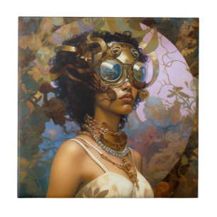 Lady Wearing Goggles Black Fantasy Sci-Fi Tegeltje