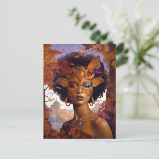 Lady Wearing Mask Black Fantasy Art Briefkaart (Staand voorkant)