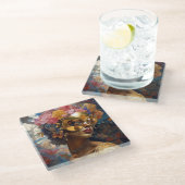 Lady Wearing Mask Black Fantasy Art Glazen Onderzetter (Schuin)