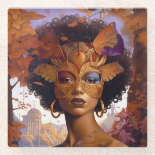 Lady Wearing Mask Black Fantasy Art Glazen Onderzetter