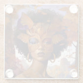 Lady Wearing Mask Black Fantasy Art Glazen Onderzetter (Achterkant)