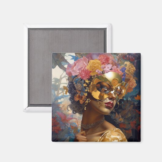 Lady Wearing Mask Black Fantasy Art Magneet (Voorkant / Achterkant)