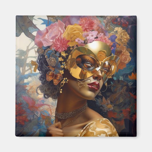 Lady Wearing Mask Black Fantasy Art Magneet (Voorkant)