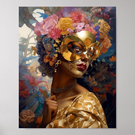 Lady Wearing Mask Black Fantasy Art Poster (Voorkant)