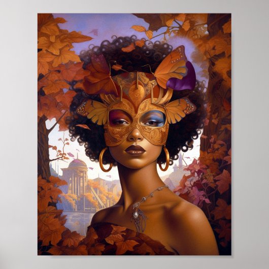 Lady Wearing Mask Black Fantasy Art Poster (Voorkant)