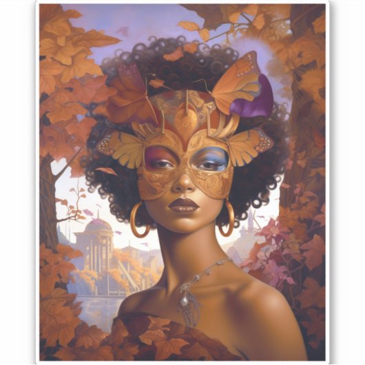 Lady Wearing Mask Black Fantasy Art Sticker (Voorkant)