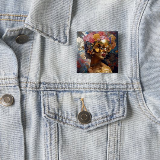 Lady Wearing Mask Black Fantasy Art Vierkante Button 5,1 Cm (In situ)