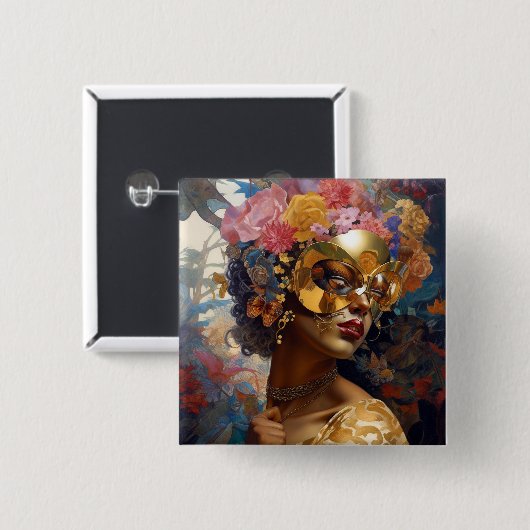 Lady Wearing Mask Black Fantasy Art Vierkante Button 5,1 Cm (Voorkant /achterkant)