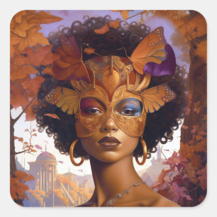 Lady Wearing Mask Black Fantasy Art Vierkante Sticker