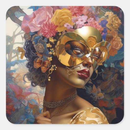 Lady Wearing Mask Black Fantasy Art Vierkante Sticker (Voorkant)