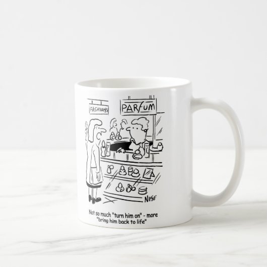 Lady wil een parfum om haar man weer tot leven te  koffiemok (Rechts)
