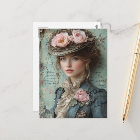 Lady with a Nature Hat Briefkaart (Voorkant / Achterkant in situ)