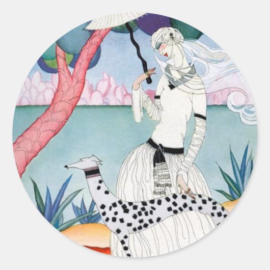 Lady with Dalmatian Dog - Helen Dryden Ronde Sticker (Voorkant)