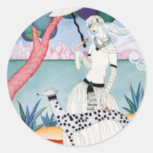 Lady with Dalmatian Dog - Helen Dryden Ronde Sticker