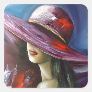 Lady with hat vierkante sticker