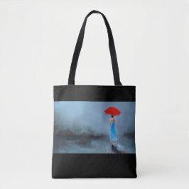 "Lady with Umbrella" blauwe en zwarte canvas tas