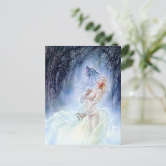 Lady Wolf Fantasy Art Briefkaart (Staand voorkant)
