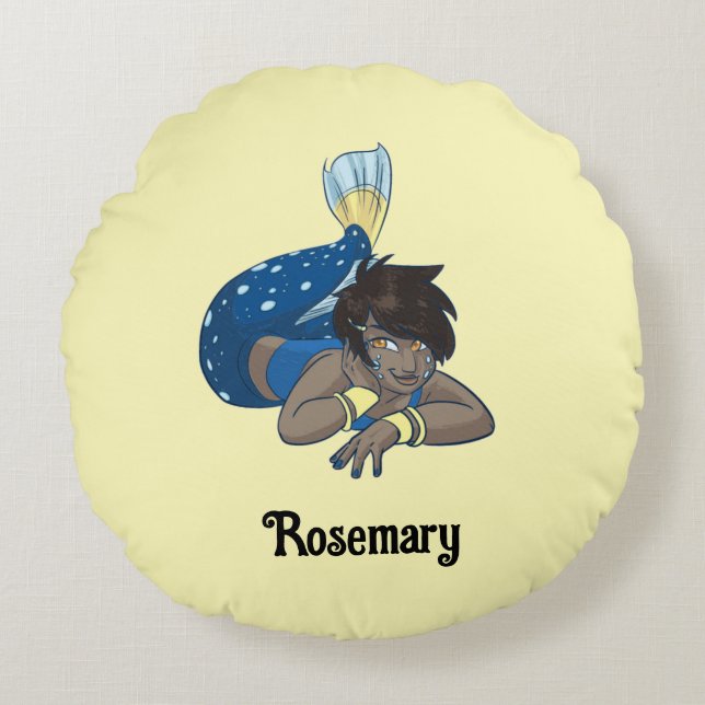 Lady zeemeermin aangepaste naam rond kussen (Voorkant)