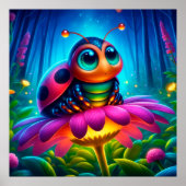 Ladybird bug bloemen neon bos kleurrijke magie poster (Voorkant)