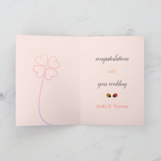 Ladybird Heart Clover Roze Gefeliciteerd Wedding Kaart (Binnen)