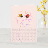 Ladybird Heart Clover Roze Gefeliciteerd Wedding Kaart (Gele Bloem)