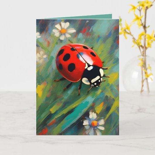 Ladybird Ladybug Greetings Card Kaart (Gele Bloem)