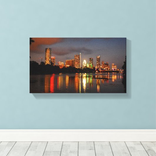 Ladybird Lake Austin Texas Night Skyline Canvas Afdruk (Insitu (Houten vloer))