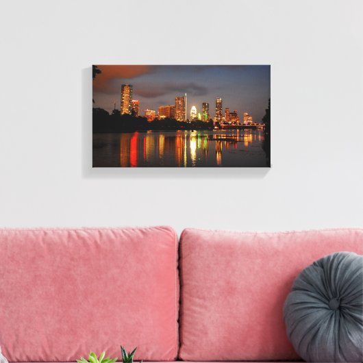 Ladybird Lake Austin Texas Night Skyline Canvas Afdruk (Insitu (Woonkamer))
