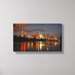 Ladybird Lake Austin Texas Night Skyline Canvas Afdruk