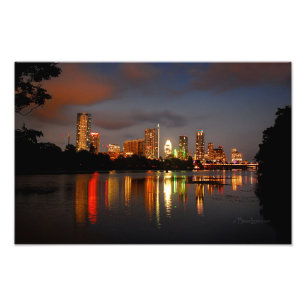 Ladybird Lake Austin Texas Night Skyline Foto Afdruk