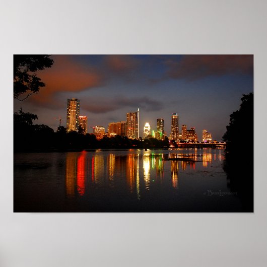 Ladybird Lake Austin Texas Night Skyline Poster (Voorkant)