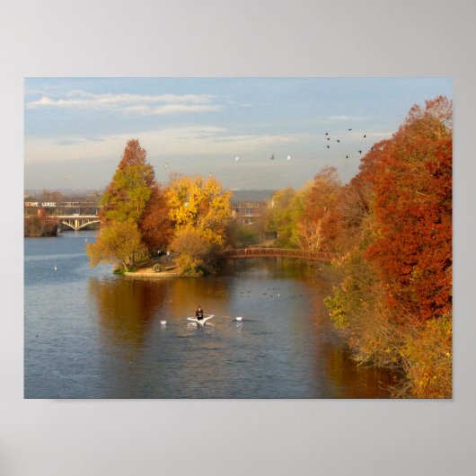 Ladybird Lake Herfst Rower - Downtown Austin Texas Poster (Voorkant)