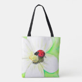 Ladybird op een White Flower Painting Tote Bag (Achterkant)