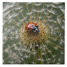 Ladybird op paardenbloem klok. Macrofotografie Tegeltje