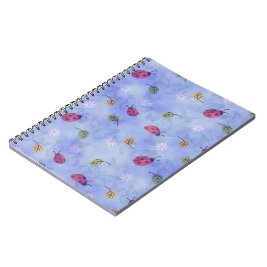 Ladybirds and Falling Leaves Blue Pattern Notitieboek (Linkerzijde)