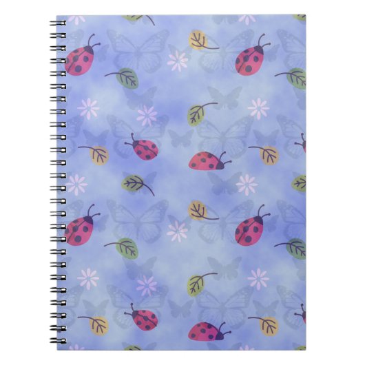 Ladybirds and Falling Leaves Blue Pattern Notitieboek (Voorkant)