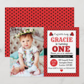 ladybug 1e verjaardag meisjes uitnodiging (Voorkant / Achterkant)