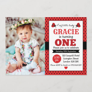 ladybug 1e verjaardag meisjes uitnodiging