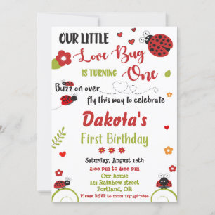 Ladybug 1e verjaardagsuitnodiging Meisjesliefhebst Kaart