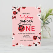 Ladybug 1st Baby Girl Birthday Invitation Kaart (Staand voorkant)