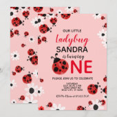Ladybug 1st Baby Girl Birthday Invitation Kaart (Voorkant / Achterkant)