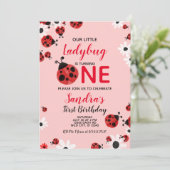 Ladybug 1st Baby Girl Birthday Invitation Kaart (Staand voorkant)